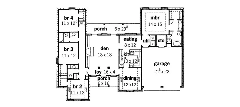 Southern House Plan First Floor - Dardenne Creek Ranch Home 092D-0033 - Search House Plans and More