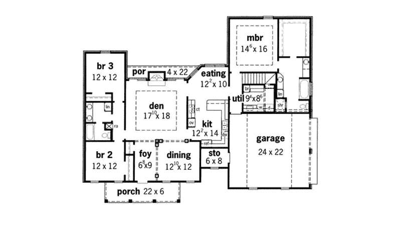 Cape Cod & New England House Plan First Floor - Persimmon Ridge Southern Home 092D-0037 - Shop House Plans and More