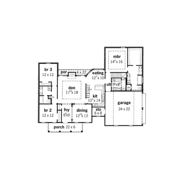 Traditional House Plan First Floor - Persimmon Ridge Southern Home 092D-0037 - Shop House Plans and More