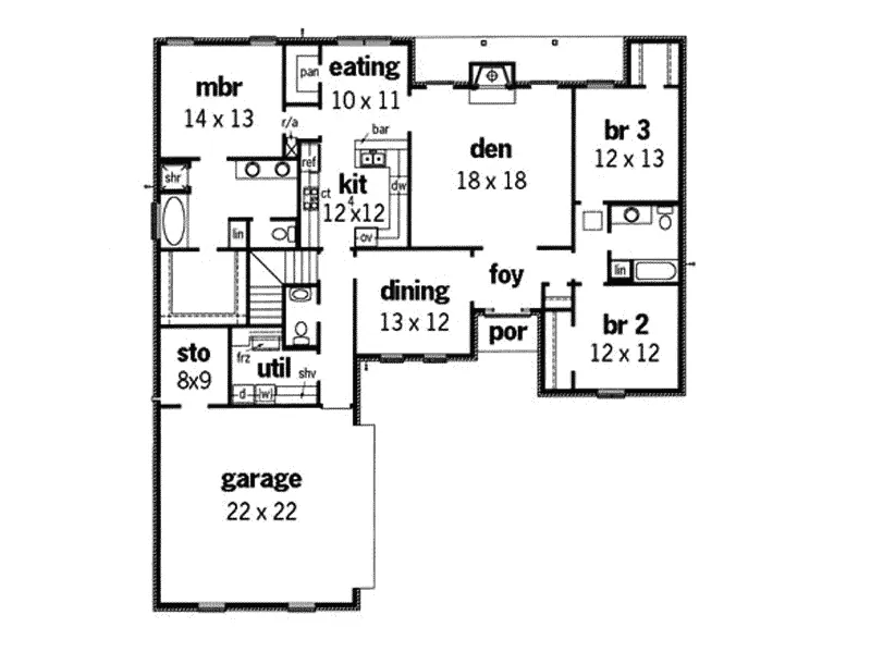 Ranch House Plan First Floor - Sidney Point Ranch Home 092D-0038 - Shop House Plans and More
