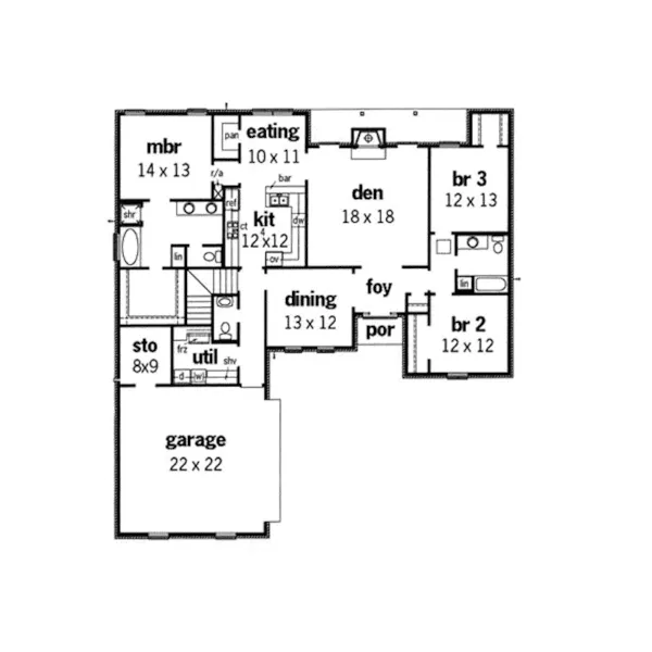 Traditional House Plan First Floor - Sidney Point Ranch Home 092D-0038 - Shop House Plans and More