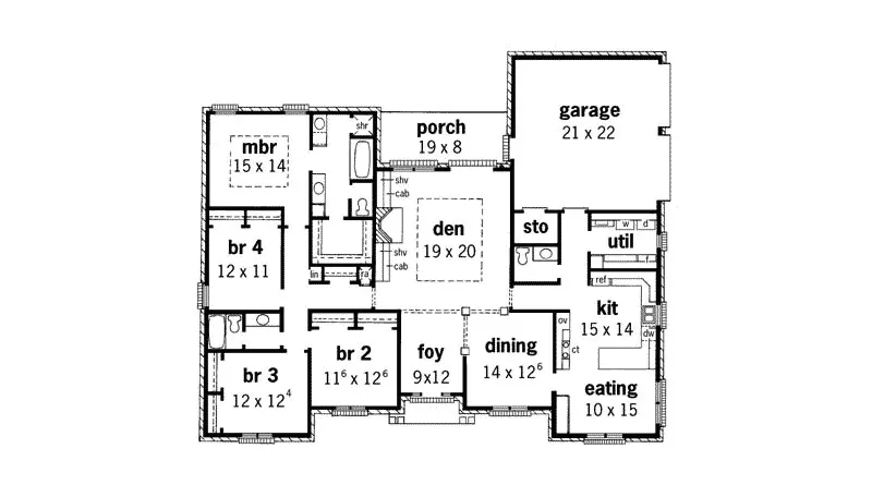 Greek Revival House Plan First Floor - Dovershire Colonial Ranch Home 092D-0039 - Search House Plans and More