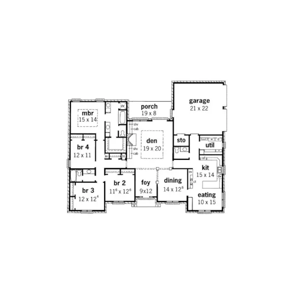 Ranch House Plan First Floor - Dovershire Colonial Ranch Home 092D-0039 - Search House Plans and More