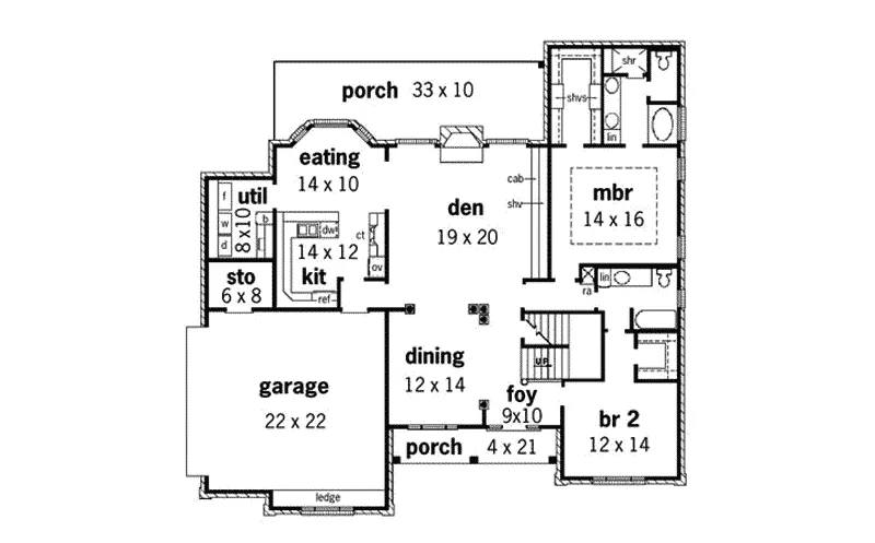 Ranch House Plan First Floor - Harlow Hill Traditional Home 092D-0042 - Search House Plans and More