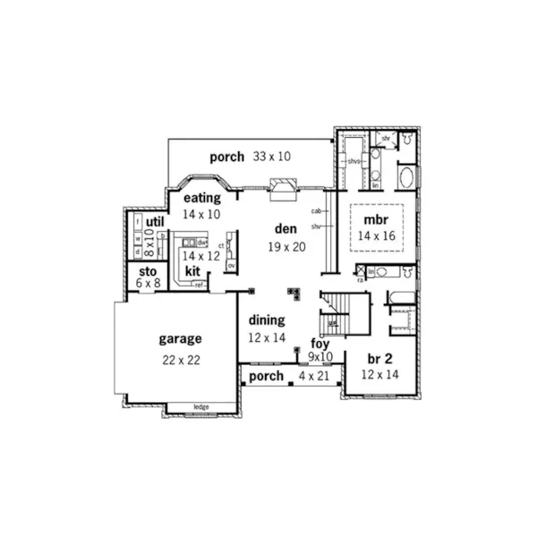 Ranch House Plan First Floor - Harlow Hill Traditional Home 092D-0042 - Search House Plans and More