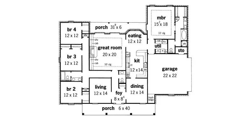 Colonial House Plan First Floor - Burdett Creek Colonial Home 092D-0043 - Search House Plans and More