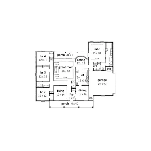 Traditional House Plan First Floor - Burdett Creek Colonial Home 092D-0043 - Search House Plans and More