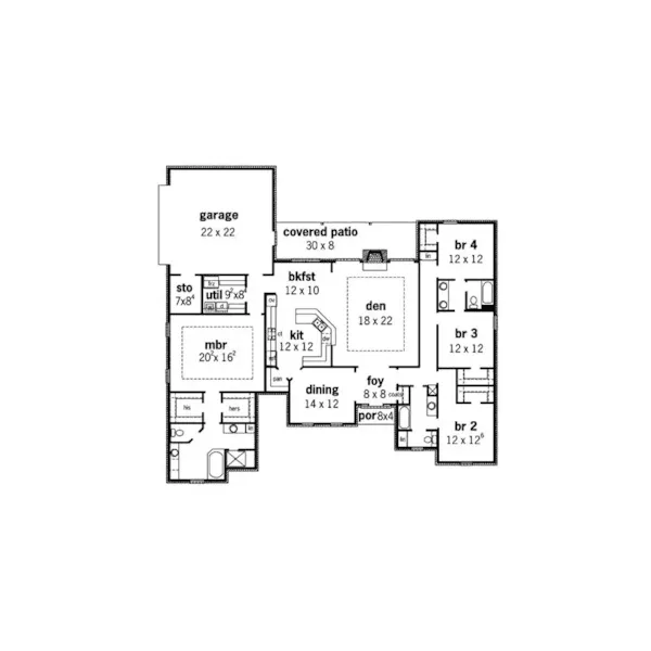 Country House Plan First Floor - Saline Ranch Home 092D-0044 - Shop House Plans and More