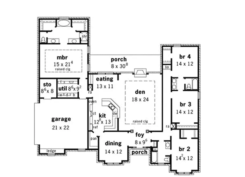 Ranch House Plan First Floor - Bridlegate Traditional Home 092D-0046 - Search House Plans and More