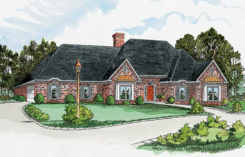 Traditional Style Ranch With Brick And Bay Windows Topped With Copper Roofs