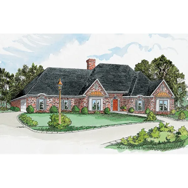 Traditional Style Ranch With Brick And Bay Windows Topped With Copper Roofs