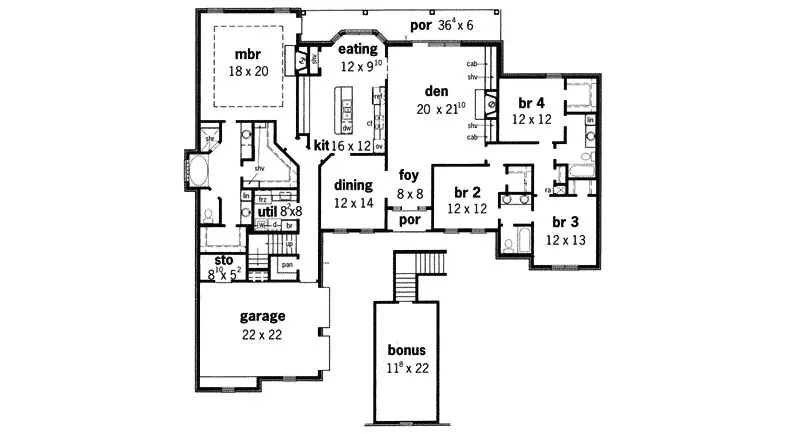 Ranch House Plan First Floor - Anson Place European Ranch Home 092D-0047 - Search House Plans and More