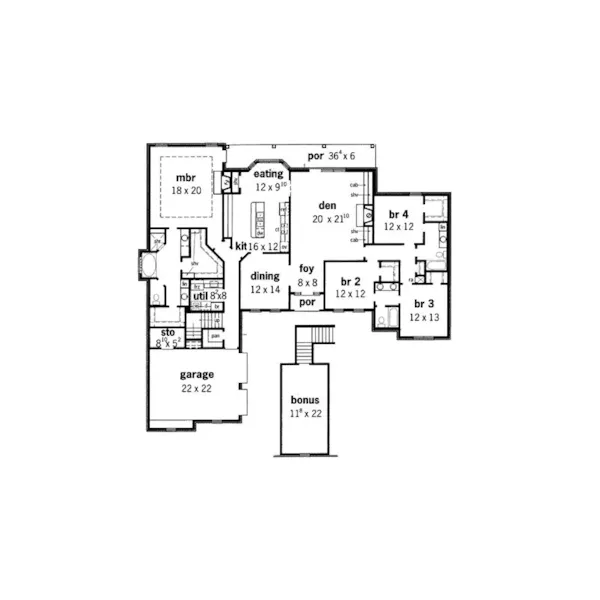 European House Plan First Floor - Anson Place European Ranch Home 092D-0047 - Search House Plans and More