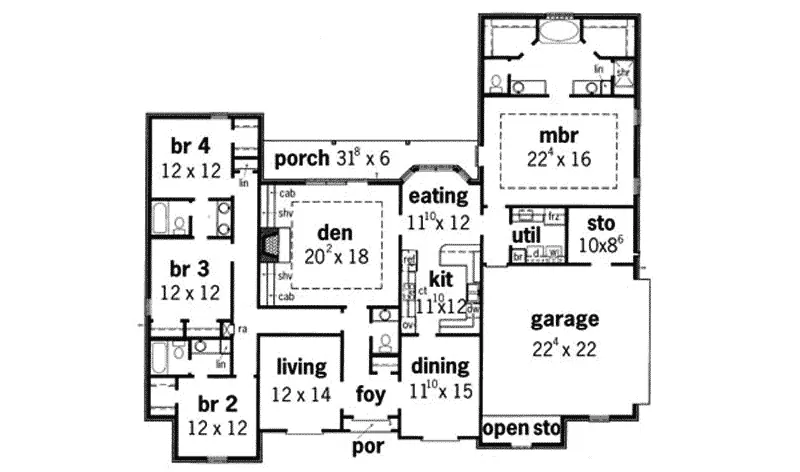 Ranch House Plan First Floor - Henry Hill European Ranch Home 092D-0048 - Search House Plans and More