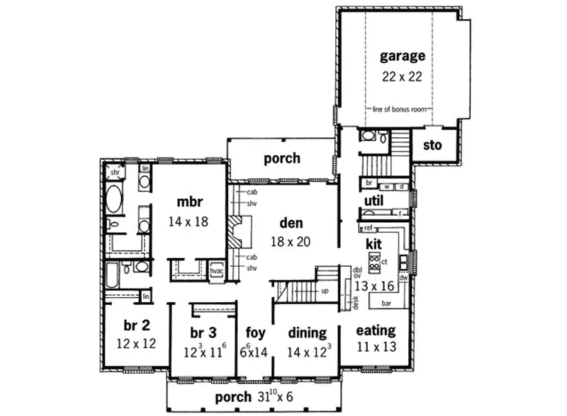 Country House Plan First Floor - Cool Woods Traditional Home 092D-0050 - Search House Plans and More