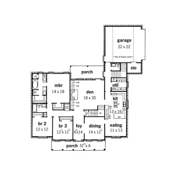 Cape Cod & New England House Plan First Floor - Cool Woods Traditional Home 092D-0050 - Search House Plans and More