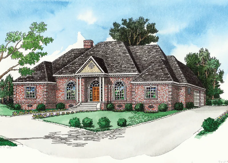 Traditional Ranch Home Has Brick Exterior And Large Arched Windows
