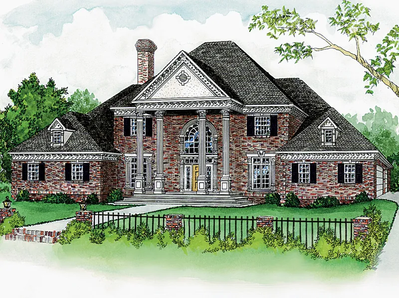 Luxury Traditional Two-Story Home Has Grand Pillars At The Front Entry