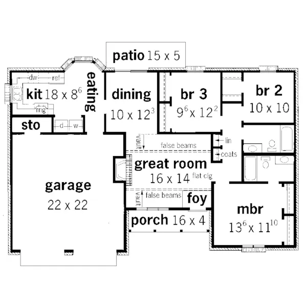 Ranch House Plan First Floor - Beckner Ranch Home 092D-0067 - Search House Plans and More