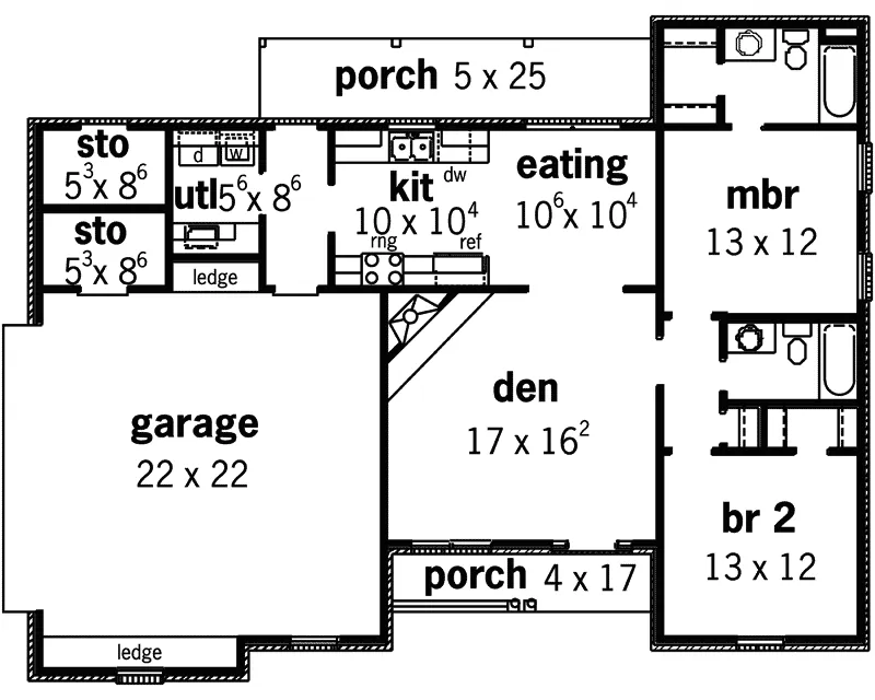 Georgian House Plan First Floor - Dolman Place Ranch Home 092D-0072 - Search House Plans and More