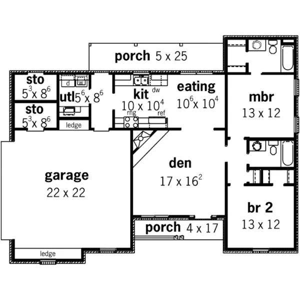 Ranch House Plan First Floor - Dolman Place Ranch Home 092D-0072 - Search House Plans and More