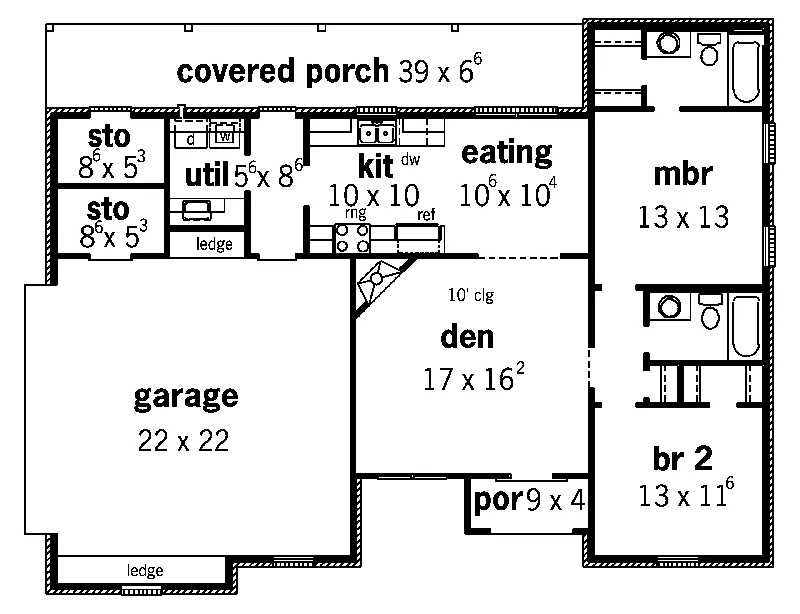 Ranch House Plan First Floor - Chianti Country French Home 092D-0073 - Search House Plans and More