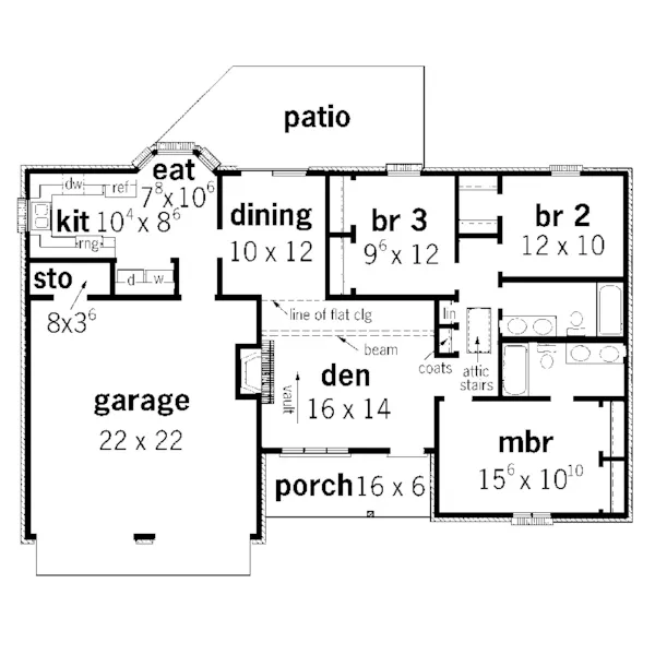 Ranch House Plan First Floor - Dickerson Run Country Ranch Home 092D-0075 - Search House Plans and More