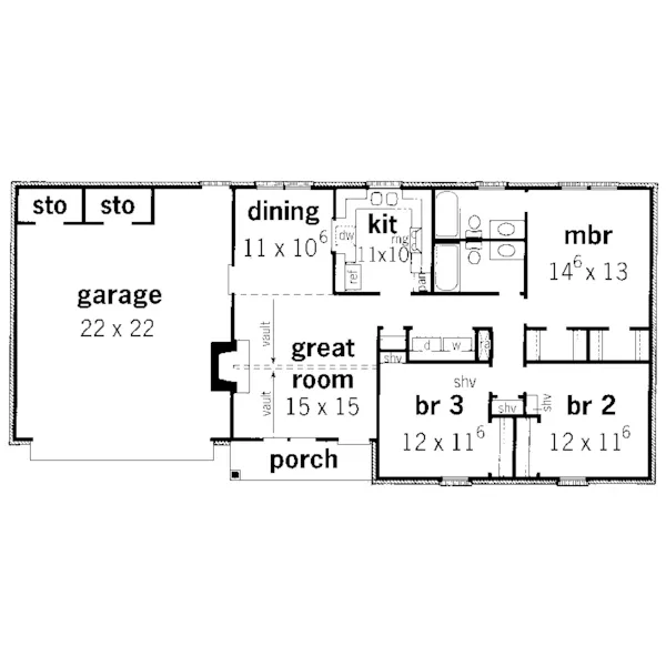 Ranch House Plan First Floor - Hannegan Traditional Ranch Home 092D-0077 - Search House Plans and More