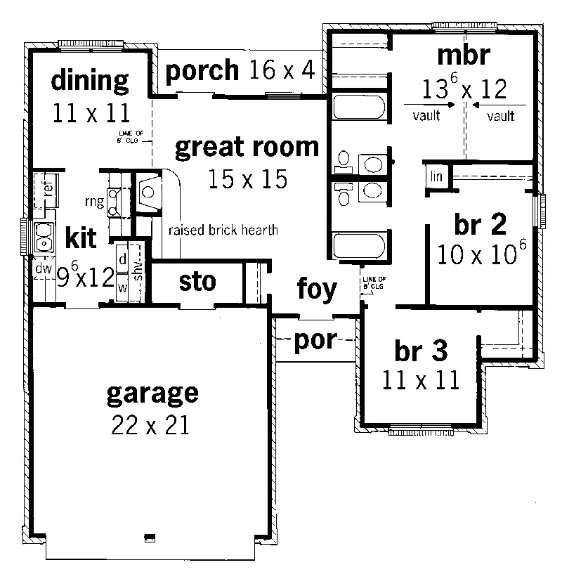 Ranch House Plan First Floor - Wilbert Georgian Ranch Home 092D-0079 - Shop House Plans and More