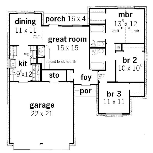 Ranch House Plan First Floor - Wilbert Georgian Ranch Home 092D-0079 - Shop House Plans and More