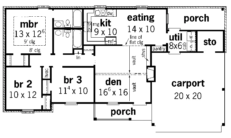 Ranch House Plan First Floor - Blanchette Ranch Home 092D-0083 - Search House Plans and More