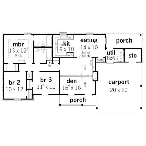 Ranch House Plan First Floor - Blanchette Ranch Home 092D-0083 - Search House Plans and More