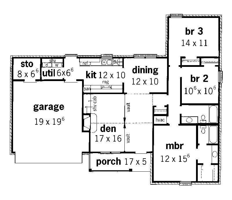 Ranch House Plan First Floor - Myles Traditional Ranch Home 092D-0086 - Shop House Plans and More