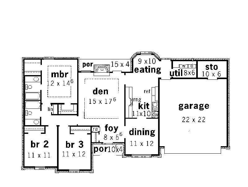 Ranch House Plan First Floor - Elsdon Ranch Home 092D-0089 - Search House Plans and More
