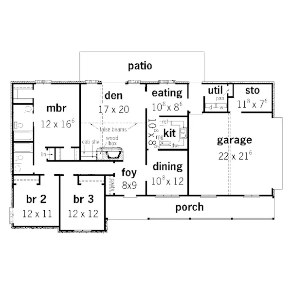 Country House Plan First Floor - Ridgecreek Rustic Ranch Home 092D-0091 - Shop House Plans and More