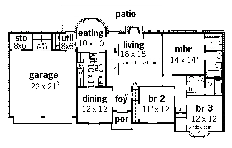 Ranch House Plan First Floor - Brewster Hill Ranch Home 092D-0092 - Search House Plans and More
