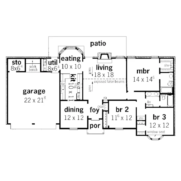 Victorian House Plan First Floor - Brewster Hill Ranch Home 092D-0092 - Search House Plans and More