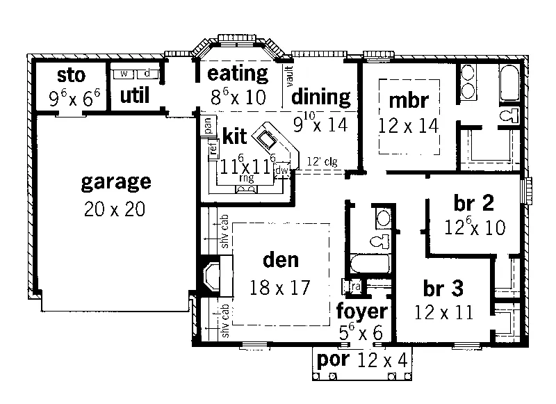 Ranch House Plan First Floor - Middleboro Southern Ranch Home 092D-0093 - Shop House Plans and More
