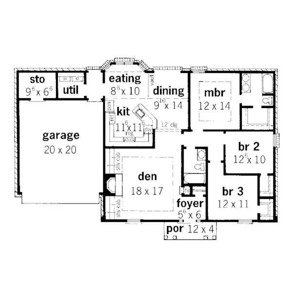 Traditional House Plan First Floor - Middleboro Southern Ranch Home 092D-0093 - Shop House Plans and More