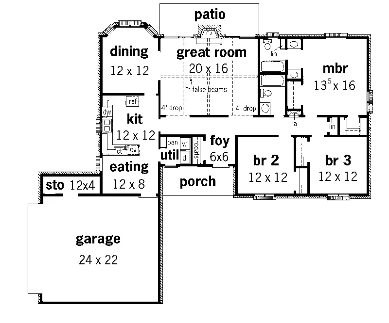 Ranch House Plan First Floor - Angelica Woods Country Home 092D-0094 - Search House Plans and More