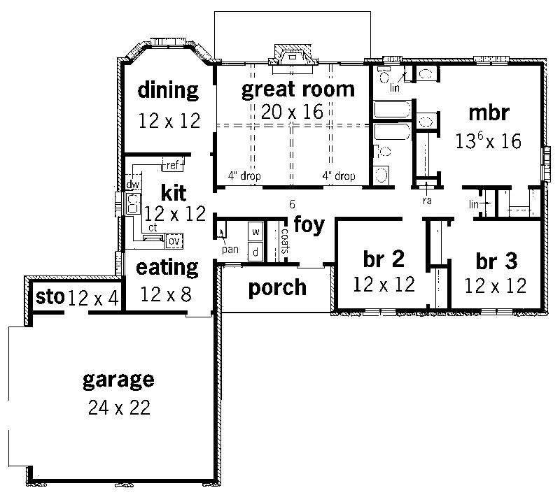 Ranch House Plan First Floor - Amherst Creek Ranch Home 092D-0095 - Search House Plans and More