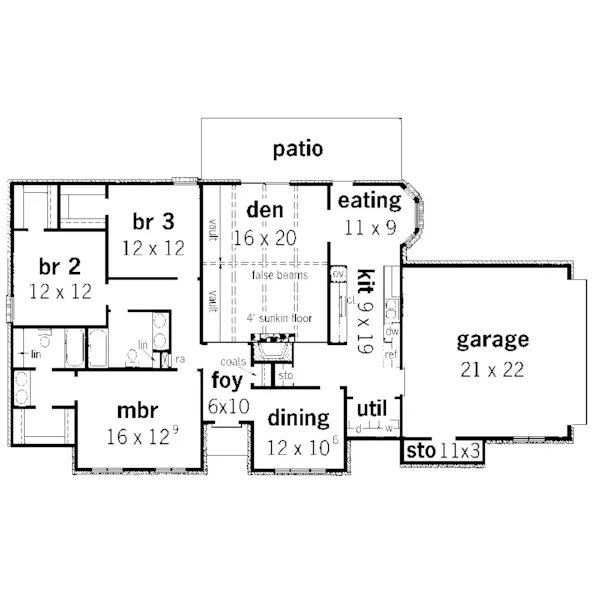 Country House Plan First Floor - Albany Point Rustic Ranch Home 092D-0097 - Search House Plans and More