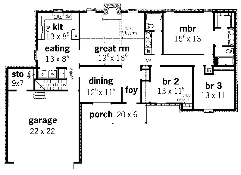 Ranch House Plan First Floor - Evan Traditional Ranch Home 092D-0100 - Search House Plans and More