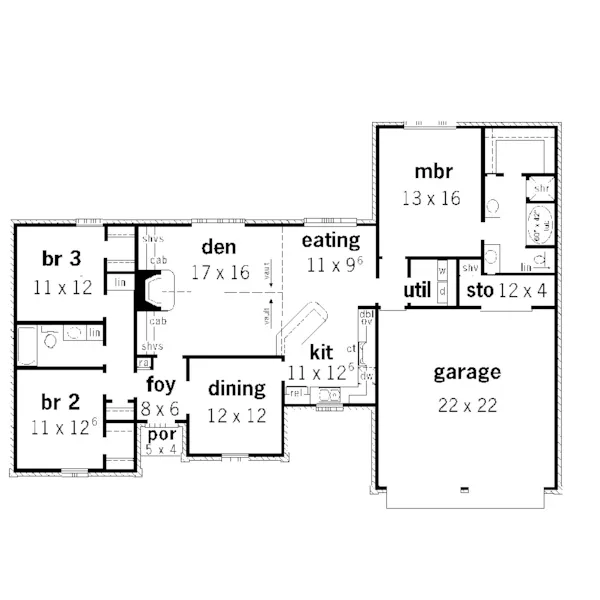 Ranch House Plan First Floor - Balfour Pond Ranch Home 092D-0101 - Search House Plans and More