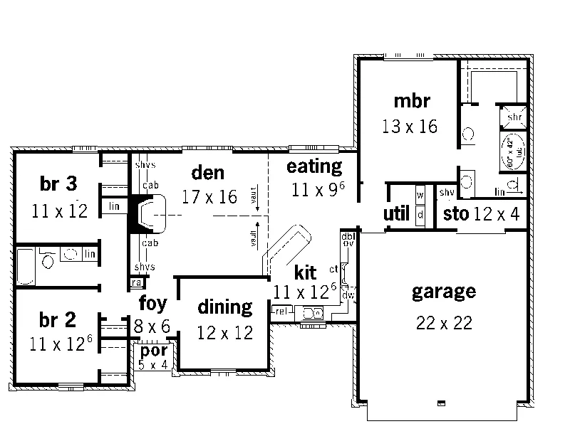 Ranch House Plan First Floor - Birkholz Traditional Ranch Home 092D-0102 - Search House Plans and More