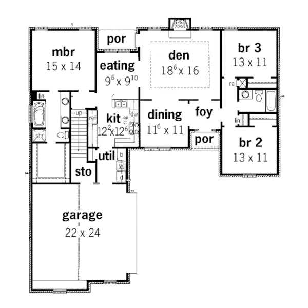 Ranch House Plan First Floor - Caprice Park Ranch Home 092D-0103 - Search House Plans and More