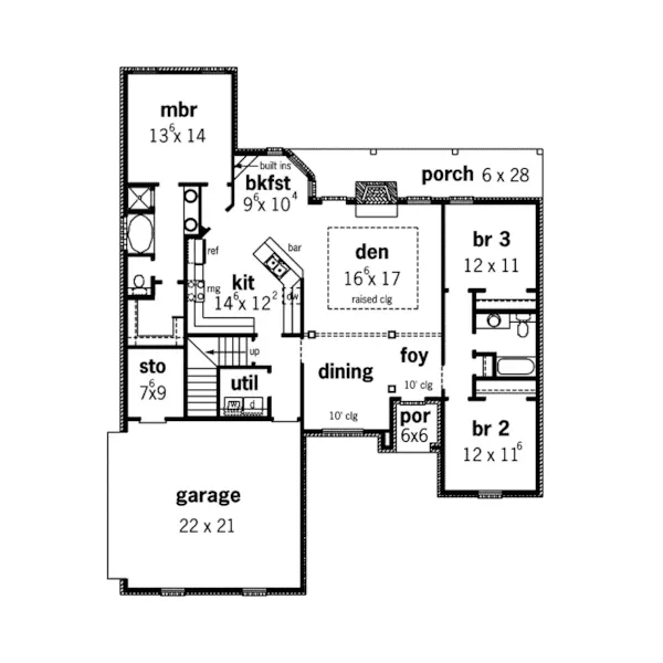 Ranch House Plan First Floor - Edlingham Traditional Home 092D-0108 - Search House Plans and More