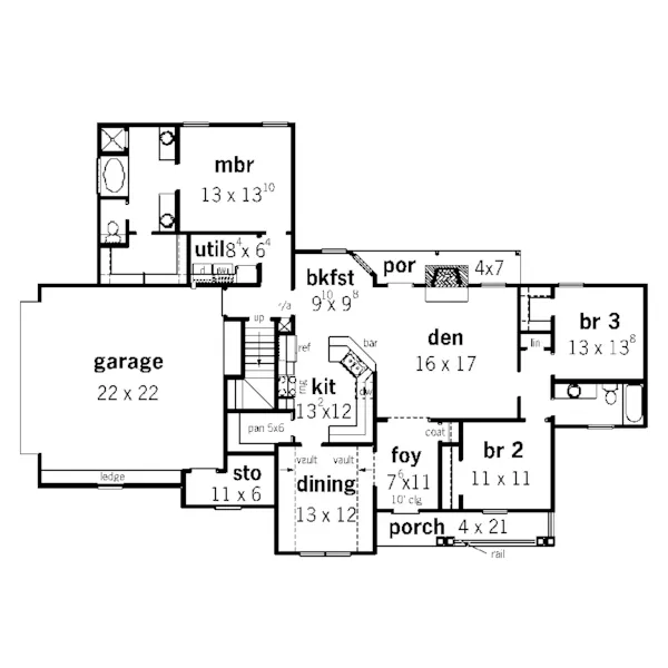 Ranch House Plan First Floor - Straightoak Country Ranch Home 092D-0109 - Shop House Plans and More