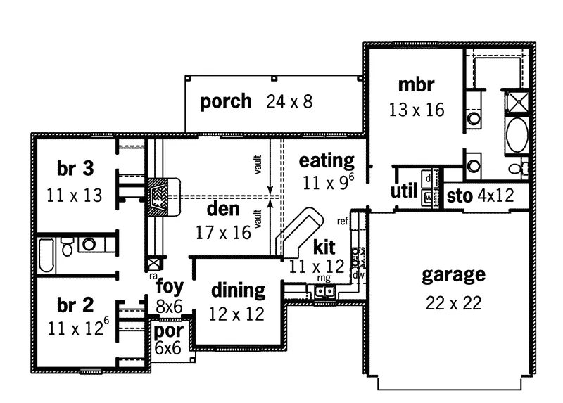 Ranch House Plan First Floor - Sherwick Terrace Country Home 092D-0110 - Shop House Plans and More