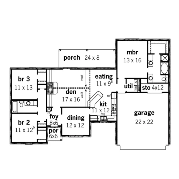 Ranch House Plan First Floor - Sherwick Terrace Country Home 092D-0110 - Shop House Plans and More